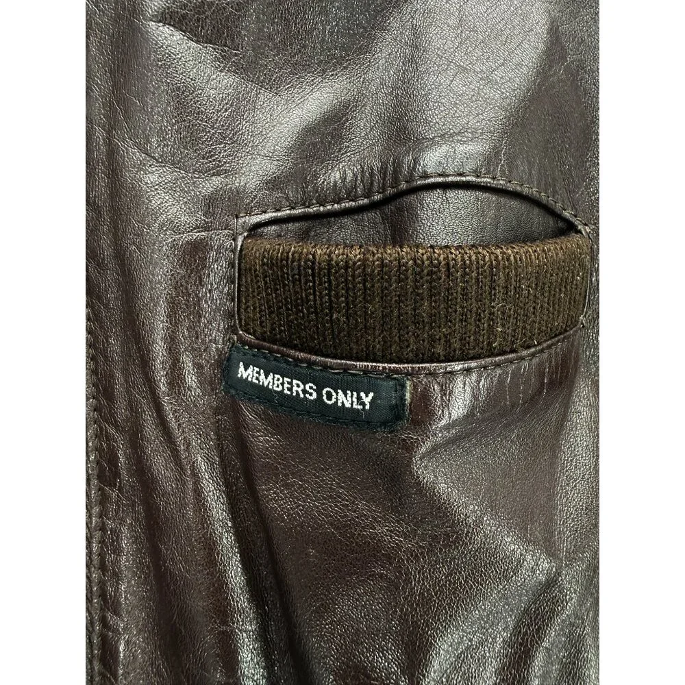 Members Only Men's Chocolate Brown Leather Bomber Jacket 42 - Picture 2 of 16